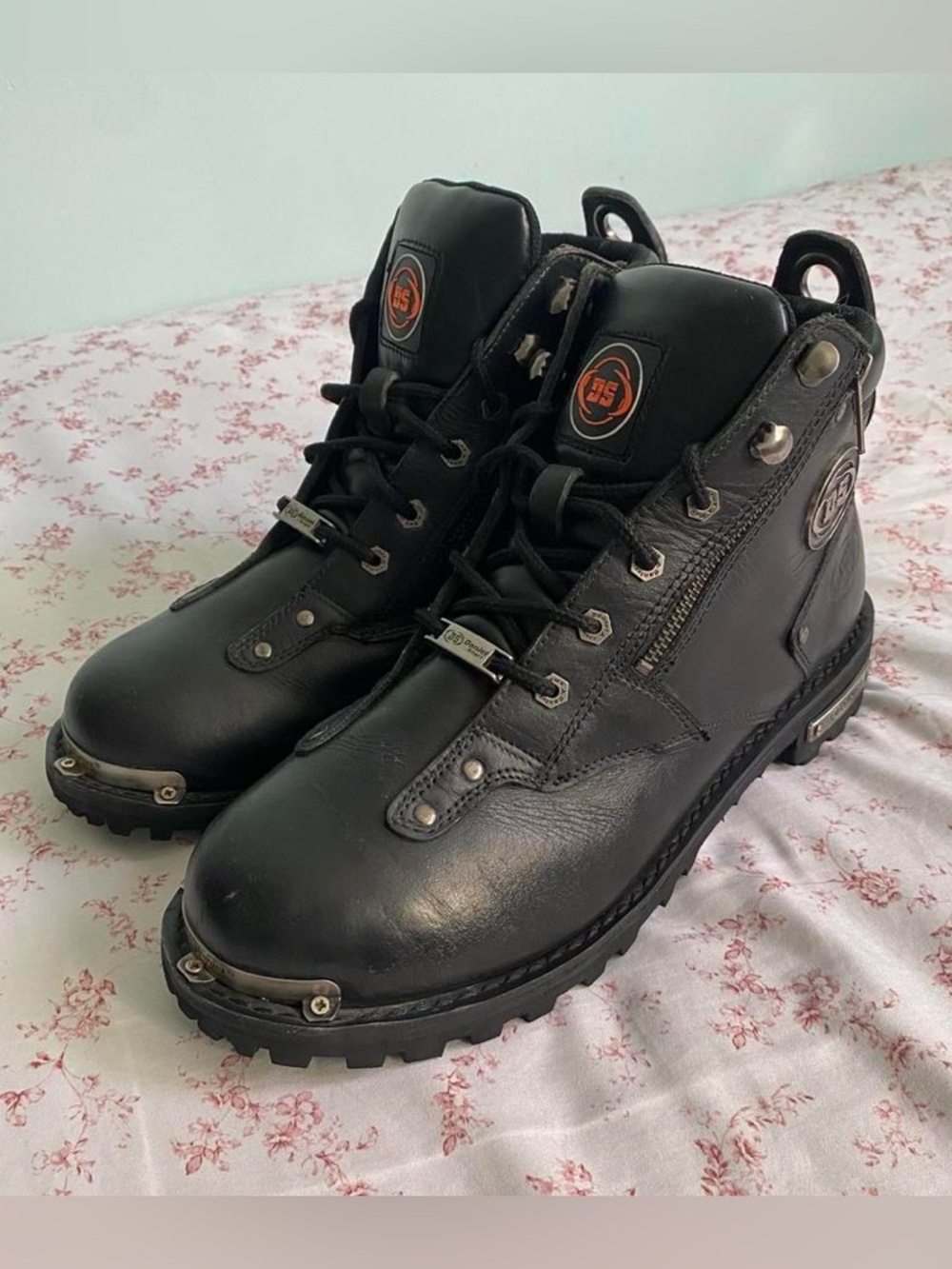 Black leather hiking motorcycle boots